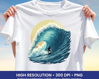 Surf Wave PNG, Ocean Surfing Sublimation Design, Surfer Art PNG, Beach Wave Graphic, T Shirt Design PNG, Summer Surf Clipart