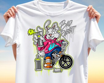 Bad Rabbit T-Shirt Design – BMX Street Bunny PNG for Sublimation, Graffiti Style Clipart, Urban Animal Character Art