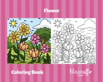 Flower Coloring Pages PDF – 6 Printable Floral Sheets for Kids & Adults | Outdoor Garden Scene | Easy Botanical Art | Instant Download