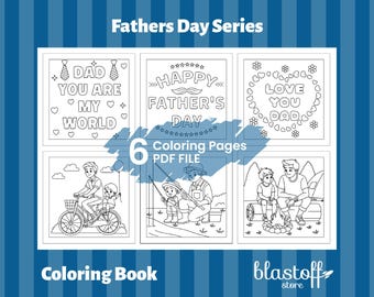 Father's Day Coloring Pages PDF – 6 Printable Dad & Kid Activity Sheets | Cute Father's Day Gift Idea from Kids | Instant Download
