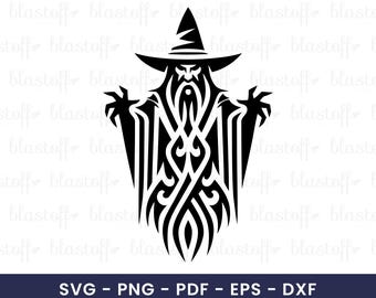 Wizard SVG Design – Tribal Mystic Sorcerer Clipart for T-Shirts, Sublimation and Cricut Magic Projects, Wizard Tattoo Art Design