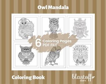Owl Mandala Coloring Pages PDF – 6 Printable Zentangle Owl Designs for Adults | Mindful Forest Animal Art | Relaxing Coloring