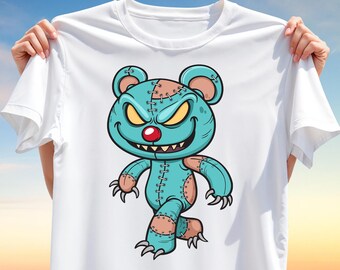 Zombie Teddy Bear T-Shirt PNG – Creepy Cute T-Shirt Design for Sublimation, Halloween Clipart for Horror, Plush & Alternative Apparel