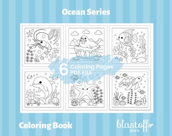 Ocean Animal Coloring Pages PDF – 6 Printable Sea Life Sheets for Kids | Dolphin, Turtle, Walrus, Starfish, Shrimp Art | Instant Download