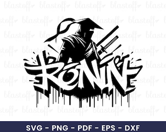 Ronin Samurai Graffiti SVG – Urban Ninja Clipart for Sublimation, Katana PNG for Cricut and Streetwear Designs, Tattoo Art Design