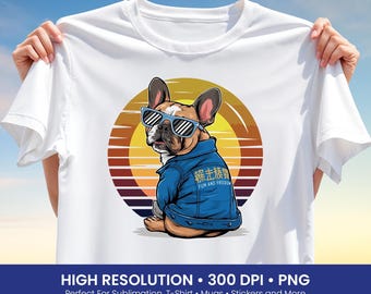French Bulldog PNG: Retro Dog Design for T Shirt Sublimation and Print