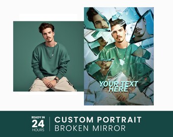 Poster Custom Broken Mirror Portrait | Abstract Photo Poster Gift | Personalized Digital Wall Art | Cinematic Style Artwork | Unique Gift