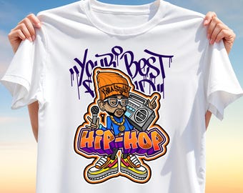 Hip-Hop T-Shirt Design – Urban Rapper Character PNG for Sublimation, Street Graffiti Style Clipart, Boombox Cartoon Art