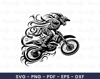 Tribal Motocross Rider SVG – Dirt Bike Clipart for Cricut, PNG Sublimation Design, Extreme Sports Art SVG, Biker Tattoo Design