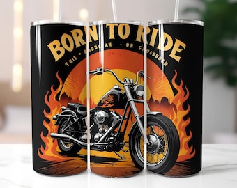 Born to Ride Tumbler Wrap PNG, Motorcycle Flames Sublimation Design, Biker Quote 20oz Skinny Tumbler Wrap, Digital Download PNG