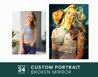 Custom Portrait With Broken Mirror Effect | Personalized Digital Wall Art Gift | Modern Cinematic Poster Design | Unique Photo Artwork