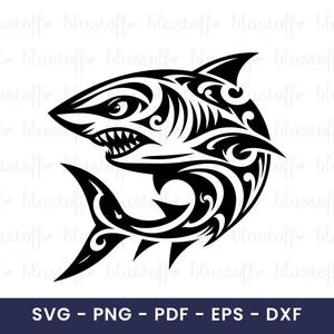 Tribal Shark SVG – Aggressive Shark PNG Clipart for Tattoo Style Sublimation, Bold Ocean Predator Design, Jaws Tattoo Design Art