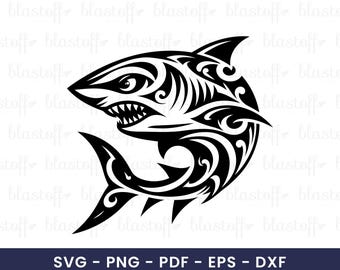Tribal Shark SVG – Aggressive Shark PNG Clipart for Tattoo Style Sublimation, Bold Ocean Predator Design, Jaws Tattoo Design Art
