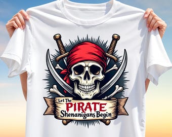 Pirate Skull T-Shirt Design - Funny Pirate Clipart PNG - Crossed Swords Sublimation Print - Party Graphic for Shirts, Mugs, and More Crafts