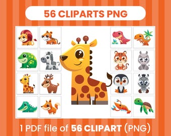 56 Cute Animal Clipart BUNDLE PNG – Funny Cartoon Animal Bundle for Kids Crafts, Stickers, Scrapbooking, Sublimation & Printable Art