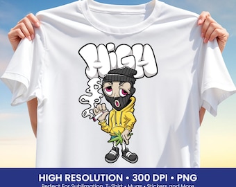 Street Art Weed Design Png, Smoking Cartoon Character Png, Urban Graffiti Character Png, T-Shirt Design, Sublimation Design, DTF