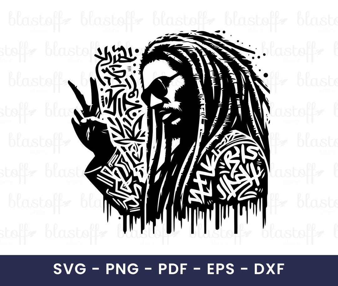 Rasta Peace SVG Design – Dreadlock Graffiti Clipart, Urban Sublimation ...