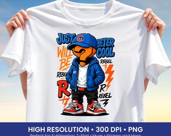 Rebel Streetwear PNG, Cool Character Illustration, Urban Quote Design, Hip Hop Style T Shirt Design PNG, Sublimation Art