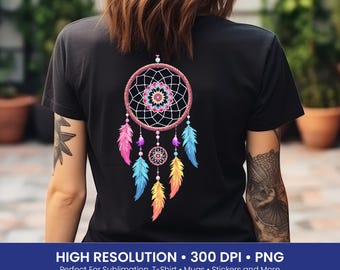 Colorful Dreamcatcher PNG: Boho Mandala Feather Design for T-Shirt Sublimation & Print