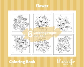 Flower Coloring Pages PDF – 6 Printable Botanical Line Art Sheets for Adults | Rose, Lily, Hibiscus & Leaves | Relaxing Art