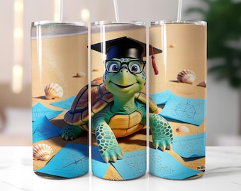 Graduation Turtle Tumbler Wrap PNG, Cute Beach School Theme, 20 oz Skinny Tumbler Sublimation Design, Math Teacher Gift