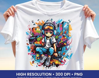 Gaming Boy Png, Gamer Kid Png, Street Gamer Png, Anime Gamer Png, Tech Gaming Art Png, Video Game Png, T Shirt Design, Sublimation, DTF