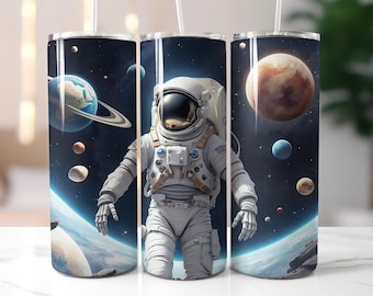 Space American Astronaut Tumbler Wrap, 20 oz Skinny Tumbler Sublimation Design, Cosmonaut PNG, Explore Space Tumbler Design, Download PNG