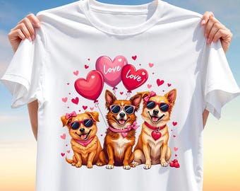Cute Dog Love T-Shirt Design – Valentine Heart Balloon PNG – Puppy Sublimation Clipart for Shirts, Mugs, Gifts
