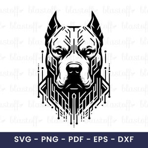 Cyber Pitbull SVG – Geometrisk teknisk hundhuvudsilhuett Clipart för Cricut, tatueringsstil, T-shirts, klistermärken och sublimering