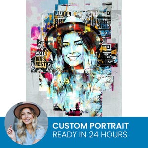 Custom Pop Art Portrait | Urban Graffiti Collage Style Digital Artwork | Personalized Modern Poster Print | Unique Gift