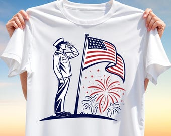 American Soldier Flag T-Shirt Design PNG – Patriotic Sublimation Design for T-Shirts, 4th of July Clipart, USA Military Salute