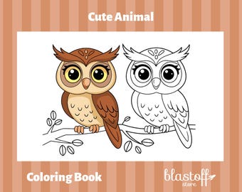 Cute Animal Coloring Pages PDF – 6 Printable Wildlife Sheets for Kids | Owl, Tiger, Zebra, Jungle Friends & Forest Art | Instant Download