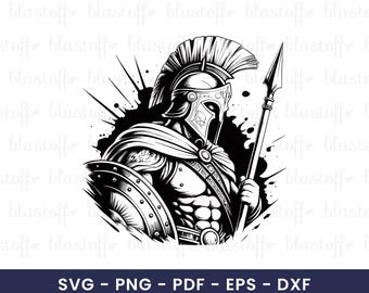 Spartan Helmet Warrior SVG – Fierce Ancient Gladiator Clipart with Spear & Shield, Bold Battle-Ready Design for Cricut, T-Shirts Sublimation