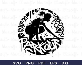 Parkour Girl SVG – Urban Street Style Clipart, PNG Graffiti Design for Cricut & Sublimation, Extreme Sport Art, Tattoo Design