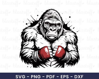 Boxing Gorilla SVG – Angry Muscle Gorilla Clipart with Red Gloves for Cricut, Motivational Gym T-Shirt Sublimation Design