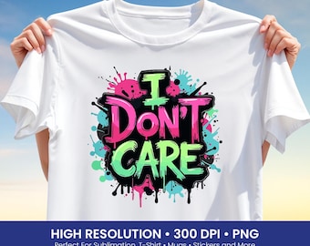 I Dont Care Png, Funny Quote Graphic Png, Colorful Typography Design | Sublimation Design, DTF, T Shirt & More