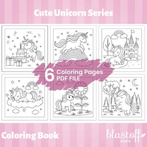 Cute Unicorn Coloring Pages PDF – 6 Printable Unicorn Sheets for Kids | Digital Coloring Book | Instant Download | Kawaii Unicorn Art