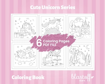 Cute Unicorn Coloring Pages PDF – 6 Printable Unicorn Sheets for Kids | Digital Coloring Book | Instant Download | Kawaii Unicorn Art