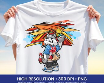 Graffiti Bulldog Png, Skateboard Dog Png, Street Art Dog Png, Urban Mascot Png, Bulldog Cartoon Png, Dog T-Shirt Design, Sublimation, DTF