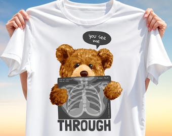 Funny Teddy Bear X-Ray T-Shirt Design – Cute PNG Clipart for Sublimation, Transparent Background, Digital Download for Shirt Printing