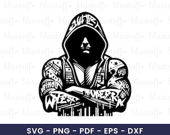 Streetwear SVG Design – Graffiti Hooded Muscle Man Clipart for T-Shirts, Sublimation & Cricut Urban Art