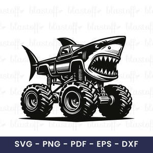 Shark Monster Truck SVG PNG – Funny Big Wheels Clipart for Kids Birthday Shirt Design, Cricut Crafts, and Sublimation Projects