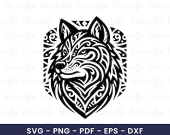 Tribal Wolf SVG – Wild Animal Head Design for T-Shirt Sublimation, Cricut, Tattoo Style Clipart