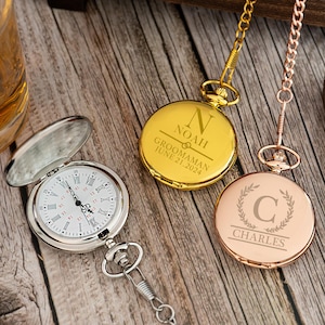 Personalized Engraved Pocket Watch,Pocket Watch for Groomsmen,Best Men Gift,Graduation,Wedding,Boyfriend & Birthday Gift, Father’s Day Gifts