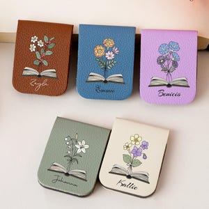 Marcapáginas magnético personalizado con flor de nacimiento, marcapáginas con nombre personalizado, regalo para dama de honor, regalo significativo para amantes de los libros, regalo de cumpleaños