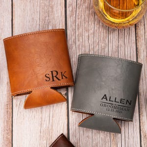 Groomsmen Can Cooler Holder, Custom Beer Can Holder, Groomsmen Proposal, Engraved Leather Can Holder, Bottle Holder, Groomsmen Gift for Him