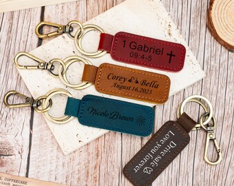 Personalized Leather Keychain, Customized Your Text Keyring, Leather Keychain for Men Women, Anniversary Gift, Birthday Gift, Christmas Gift