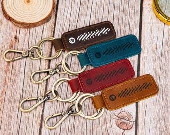 Portachiavi con codice Spotify personalizzato, portachiavi con codice musicale scansionabile, portachiavi in pelle, regalo per matrimonio, regalo per amanti della musica, regalo di anniversario