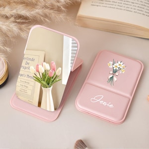 Personalisierter quadratischer Schminkspiegel, tragbarer faltbarer Taschenspiegel, Handschminkspiegel, Mini-Schminkspiegel, Brautjungferngeschenk, Geschenk für sie