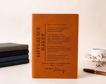 Caderno de couro vegano "Faz a Diferença", caderno personalizado em couro, presente para mentor, presente com a definição de "Faz a Diferença", presente de agradecimento